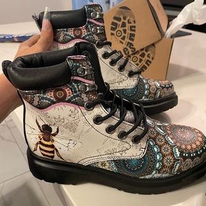 Psychedelic Bee Combat Boots